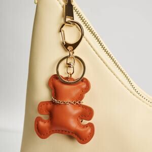 Vegan Leather Brown Bear Bag Charm Keychain